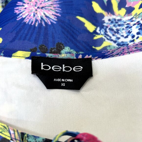 bebe Blouse Size XSmall XS Floral Chiffon Sheer Tie Neck Top Long Sleeve - Picture 3 of 5